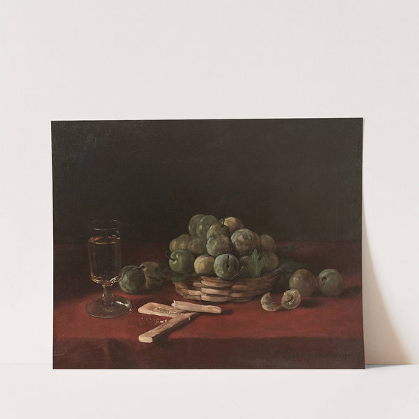 Composition au panier de reines-claudes, aux biscuits et au verre de vin by François Bonvin