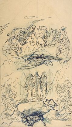 Composition Study with Three Figures Standing on a Rock