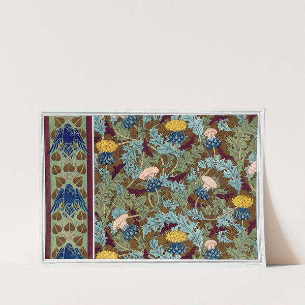 Corbeaux, bordure au pochoir; cigales et chardons, étoffe imprimée by Maurice Pillard Verneuil