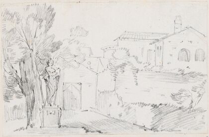 Corner of an Italian Garden with a Church Beyond