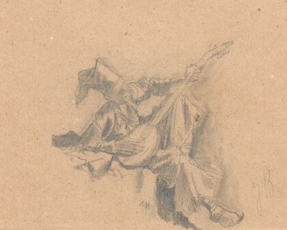 Cossack playing the balalaika, study of a figure for the painting “The Lisowczycy camp” (1872)