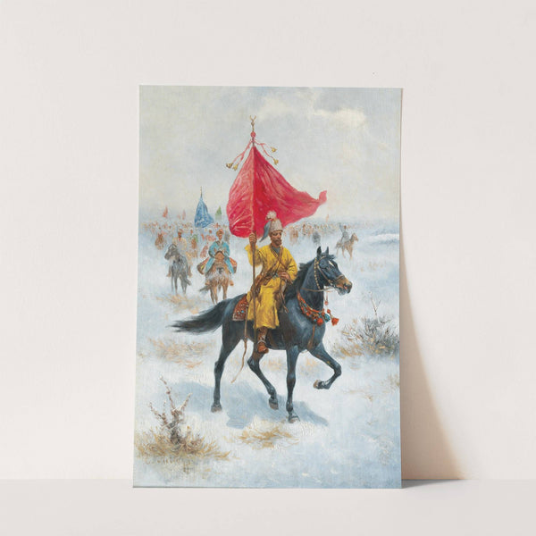 Cossacks on Horseback Bearing a Standard in a Winter Landscape by Adolf Baumgartner-Stoiloff