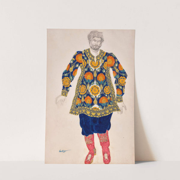 Costume design for 'Sadko'; Man with embroidered shirt and red boots by Léon Bakst