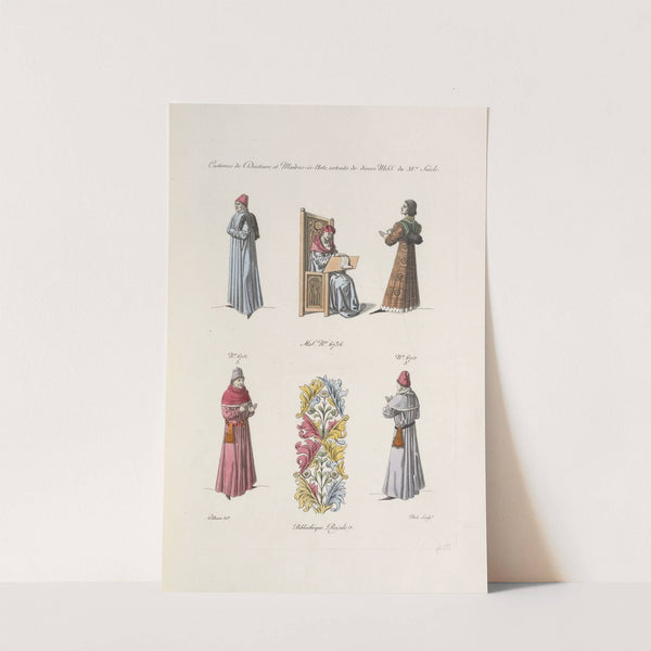 Costumes de docteurs et maîtres-es-arts, extraits de divers MSS. du XVe. siècle. MS. no. 6736. No. 6712.3. No. 6712.3 Bibliothèque royale. by Nicolas Xavier Willemin