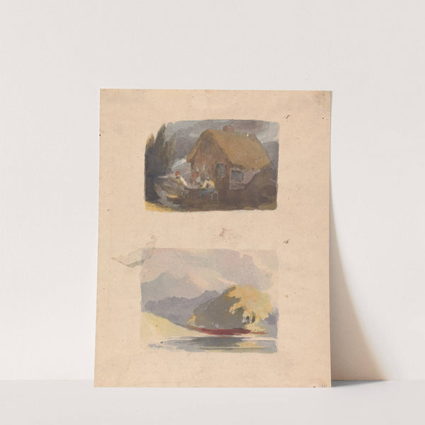 Cottage with Figures in Front (no. 15); Landscape with River and Mountains - Sunshine (no. 16) by Thomas Sully