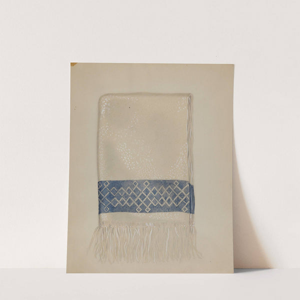 Cotton Towel - Blue Border and Fringe by Eva Wilson