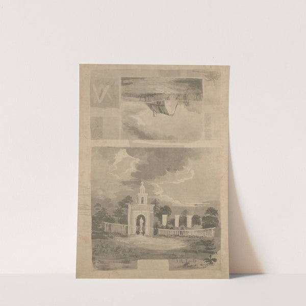 Country folly statuary niche and rural cottage, two scenes by John Rubens Smith