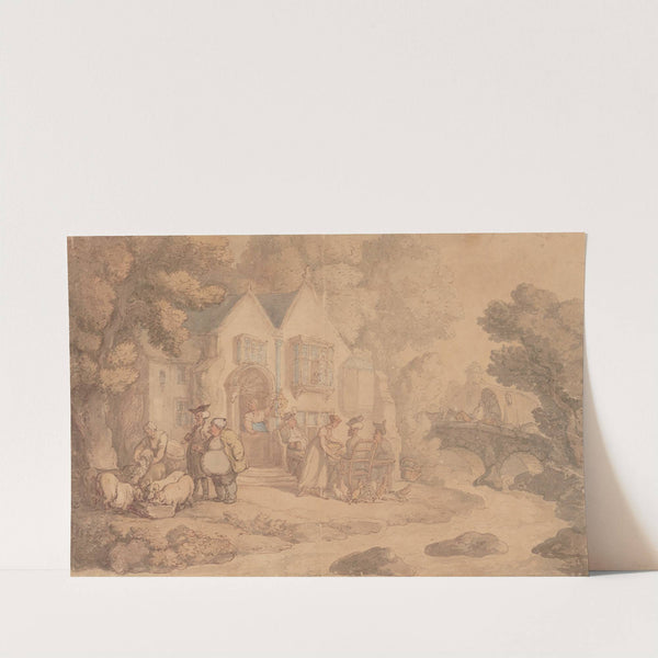 Country inn near river bridge by Thomas Rowlandson