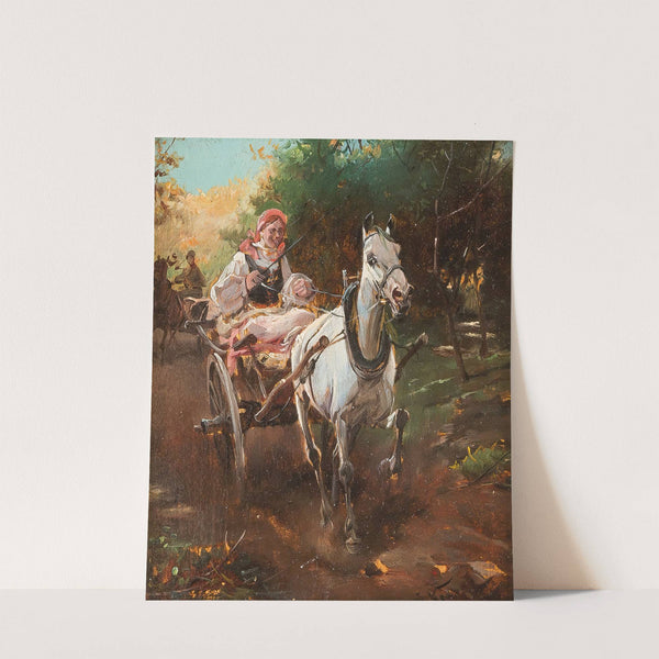 Country woman on sulky by Alfred Von Wierusz-Kowalski