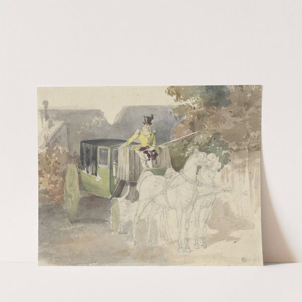 Coupétje met twee paarden, in bosrijke omgeving by Eugène Lami