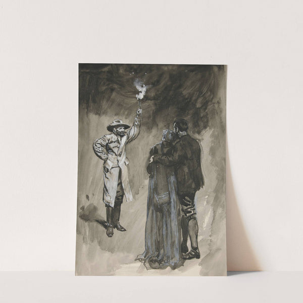 Couple confronted in street by man holding torch by Edwin Austin Abbey