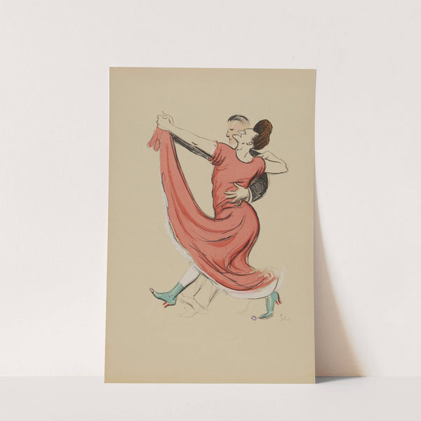 couple dansant, femme en robe rouge (1920) by Georges Goursat (Sem)