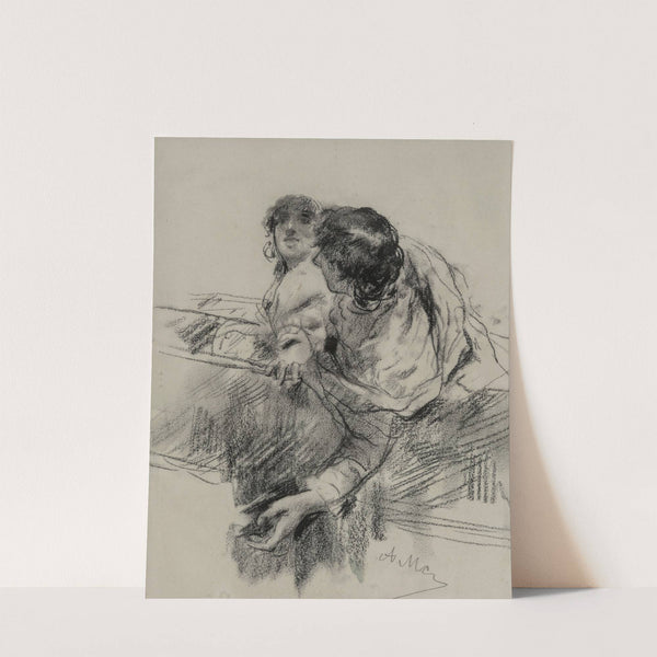 Couple in a boat, man leaning over edge by Antonio Mancini