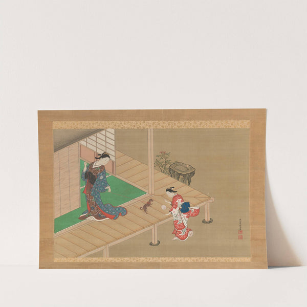 Courtesan and Attendant Playing with a Dog (ca. 1716–1736) by Nishikawa Sukenobu