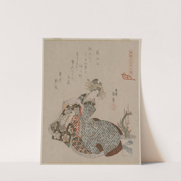 Courtesan Reading Beside a Potted Plum Tree, from the series Seven Courtesans Compared to Daoist Immortals by Gakutei Harunobu
