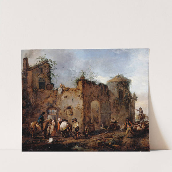 Courtyard with a Farrier shoeing a Horse by Philips Wouwerman