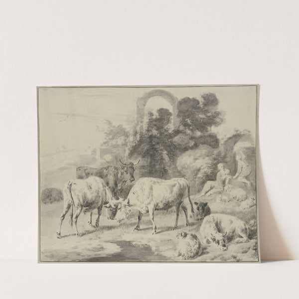 Cow herd with shepherds by Dirck van Bergen