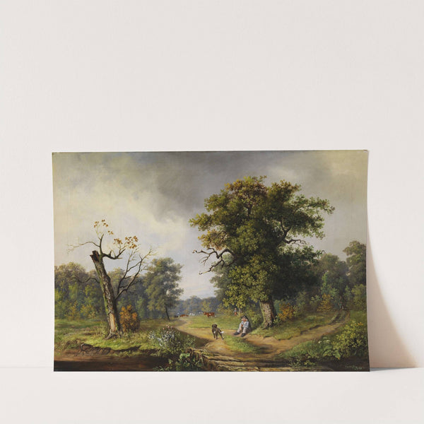 Cowherd at the rest at the forest edge (1859) by Guido Hampe