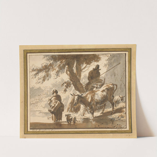 Cows Crossing a Ford with a Couple and a Dog by Nicolaes Pietersz. Berchem