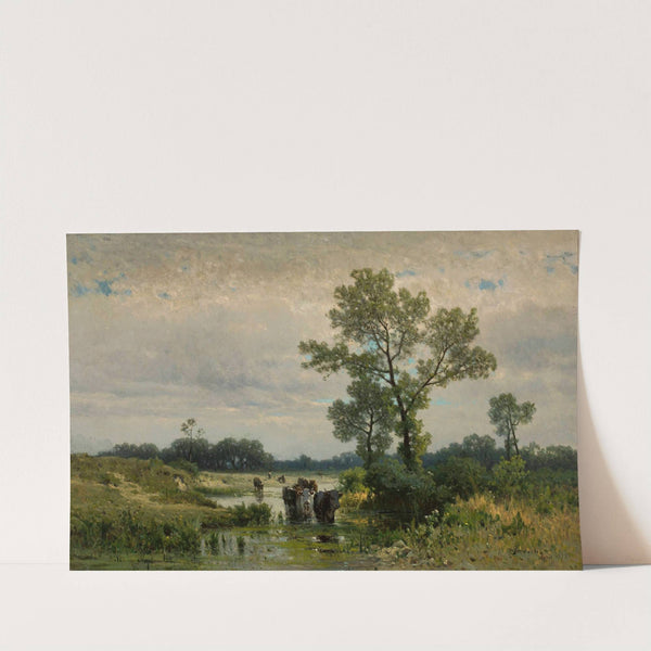 Cows crossing the river by Walery Brochocki