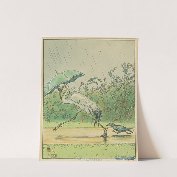 Crane and crow with an umbrella. (1911) by Leonard Leslie Brooke