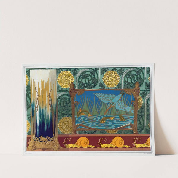 Crevettes, support en bronze pour un vase. Martin-pêcheur et poissons, jardinière bronze et émail cloisonné. by Maurice Pillard Verneuil