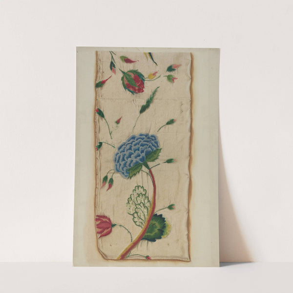 Crewel Embroidered Bed Curtain by Robert T. Gills