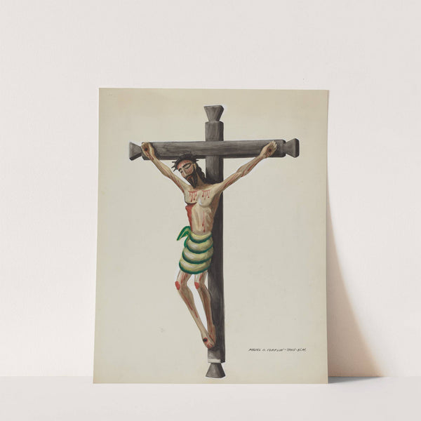 Cristo, Carved and Painted, on Black Carved Wooden Cross by Majel G. Claflin