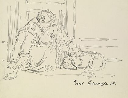 Crouching girl with dog — size preview
