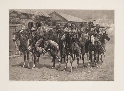 Crow Indians firing into the agency (1887)