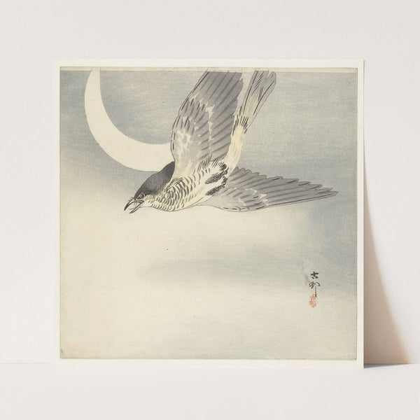 Cuckoo at crescent moon (1900 - 1930) by Ohara Koson