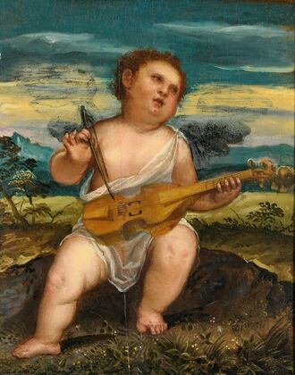 Cupid With A Violin In A Landscape