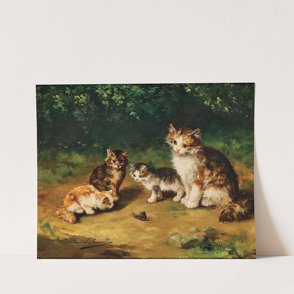 Curious kittens with snail by Arthur-Alfred Brunel de Neuville