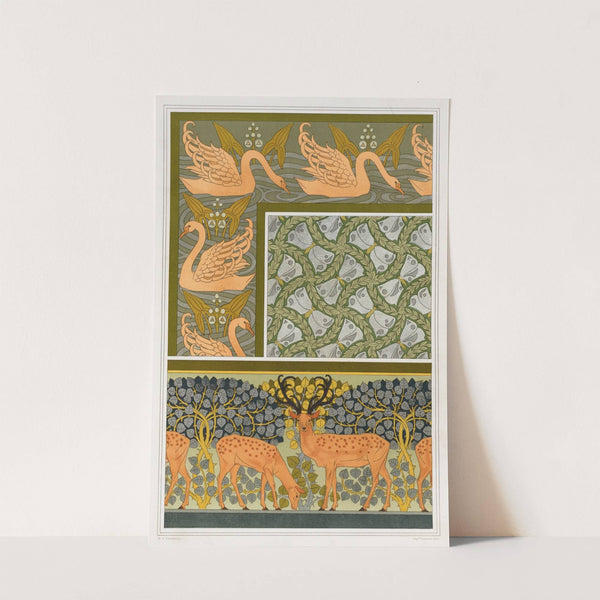 Cygnes et sagittaire, bordure. Pappillons et feuillages, étoffe. Cerfs et biches, frise. by Maurice Pillard Verneuil