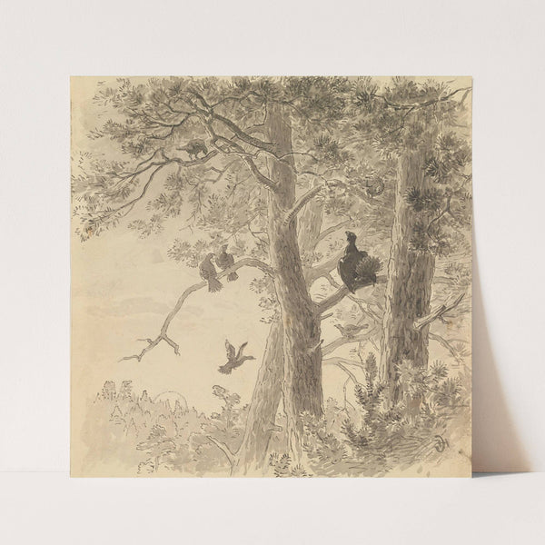 Da vi hadde nærmet oss treet hvor den satt, hørte vi en fugl komme flyvende (1878) by Hans Gude