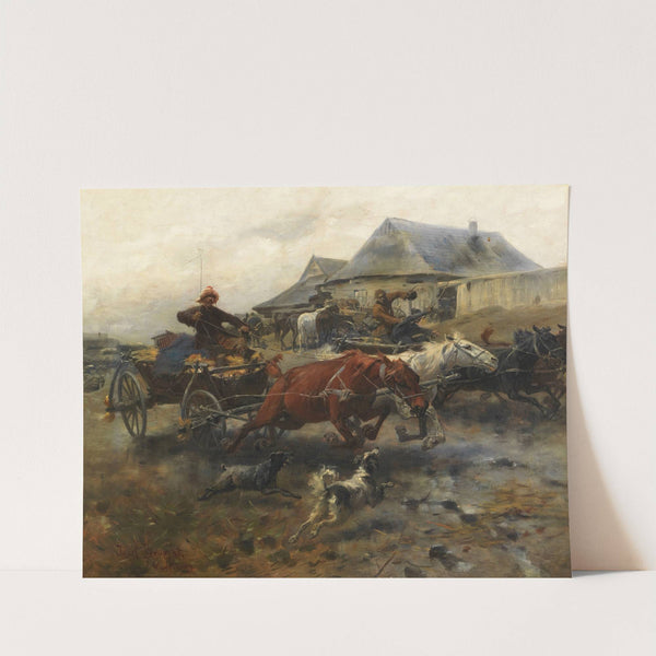 Dahinjagende Fuhrwerke (Heimkehr vom Markt) (Ca. 1905) by Jozef Brandt