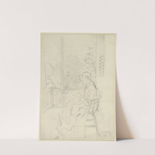 Dame auf einer Veranda, bei der Handarbeit by Otto Scholderer