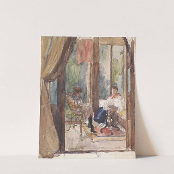 Dame en een jong meisje, beide lezend in de serre van het huis aan de Riouwstraat 6, te Den Haag by Barbara Elisabeth van Houten