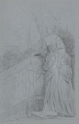Dame in ganzer Figur auf einer Freitreppe