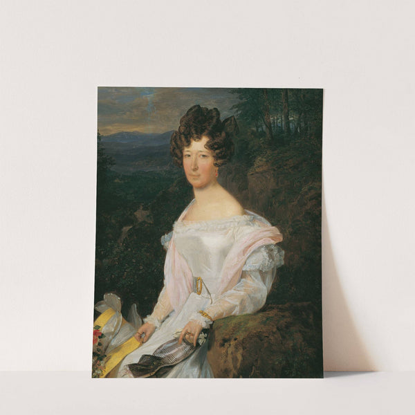 Dame in weißem Kleid vor einer Wienerwaldlandschaft (1829) by Ferdinand Georg Waldmüller