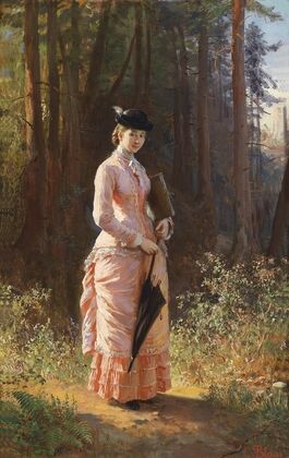 Dame mit Schirm und Zeichenmappe
