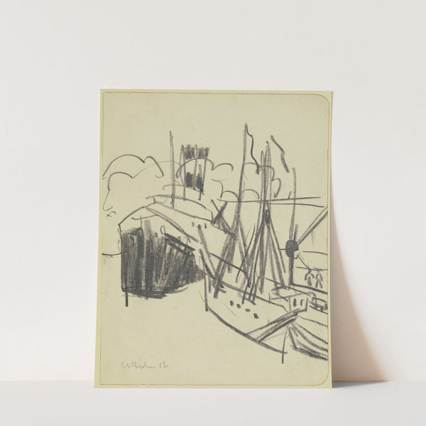 Dampfer und Segelschiff im Hafen (ca. 1910) by Ernst Ludwig Kirchner