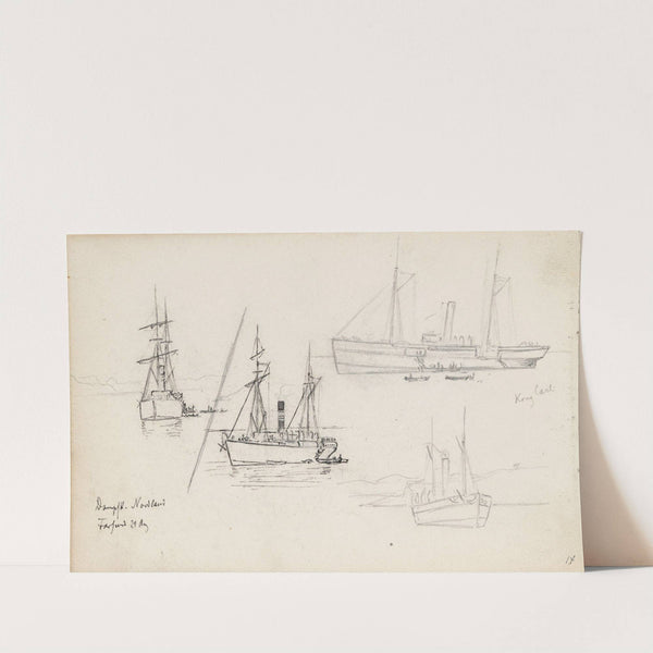 Dampskipene 'Kong Carl' og 'Nordland' i Farsund by Hans Gude