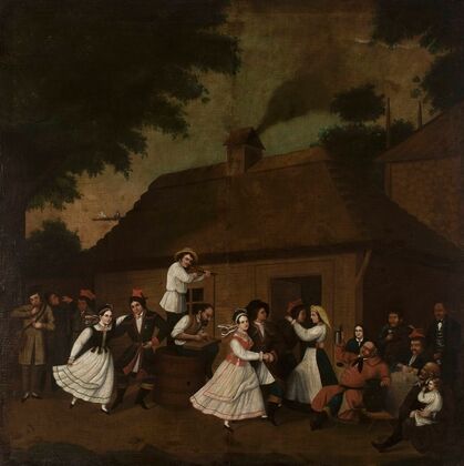 Dancing in front of the village inn