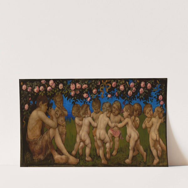 Dancing putta with a garland of roses by Hans Thoma