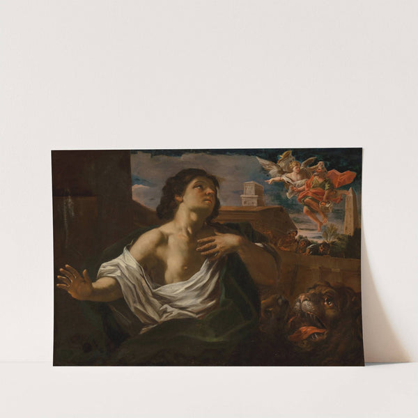 Daniel in the Lion’s Den with an angel bearing the prophet Habakkuk (circa 1690-1710) by Roman School