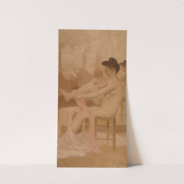 Danseuse dans sa loge enfilant un collant by Fernand Pelez