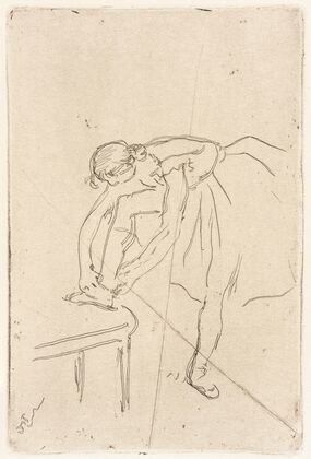 Danseuse mettant son chausson