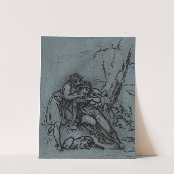 Daphnis, usant de cette occasion, lui mit la main dans le sein dont il tira la gente cigale by Pierre-Paul Prud'hon