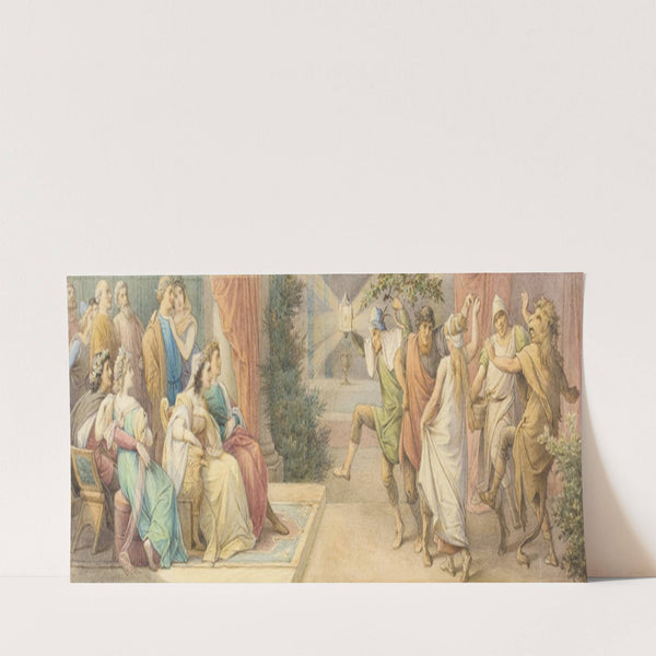 Das Herrscherpaar Theseus und Hippolyta, die Brautpaare Demetrius und Helena sowie Lysander und Hermia verfolgen das von den Handwerkern dargebotene Schauspiel (ca 1883) by Leopold Bode